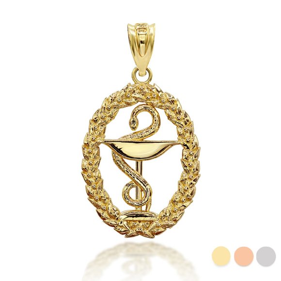 10K Solid Gold 3D Pharmacy Symbol Pendant - Yellow, Rose, or White
